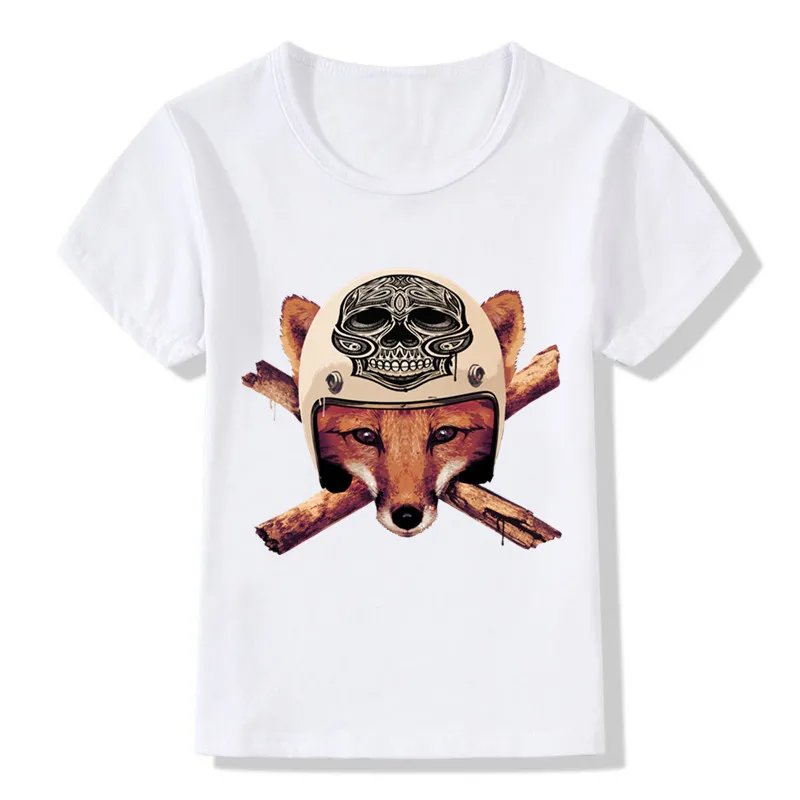 2020 Children Fox Biker Print Funny T-shirt Boys and Girls Summer Retro Skull Head Casual T shirt Kids Tops Baby Clothes