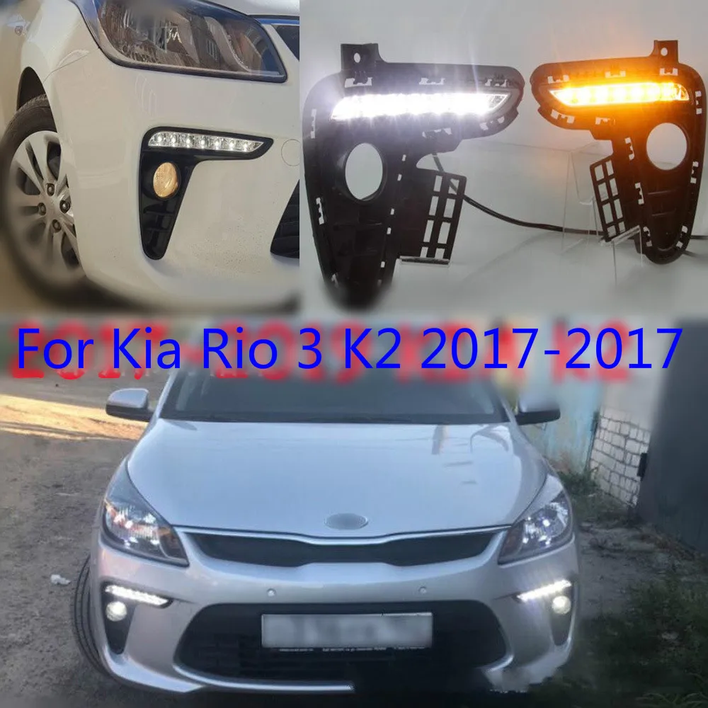 

1 пара, светодиодный автомобильный передний бампер DRL 12 В для Kia Rio 3 K2 2017 2018, дневные ходовые огни, противотуманная фара для вождения, Стайлинг указателя поворота