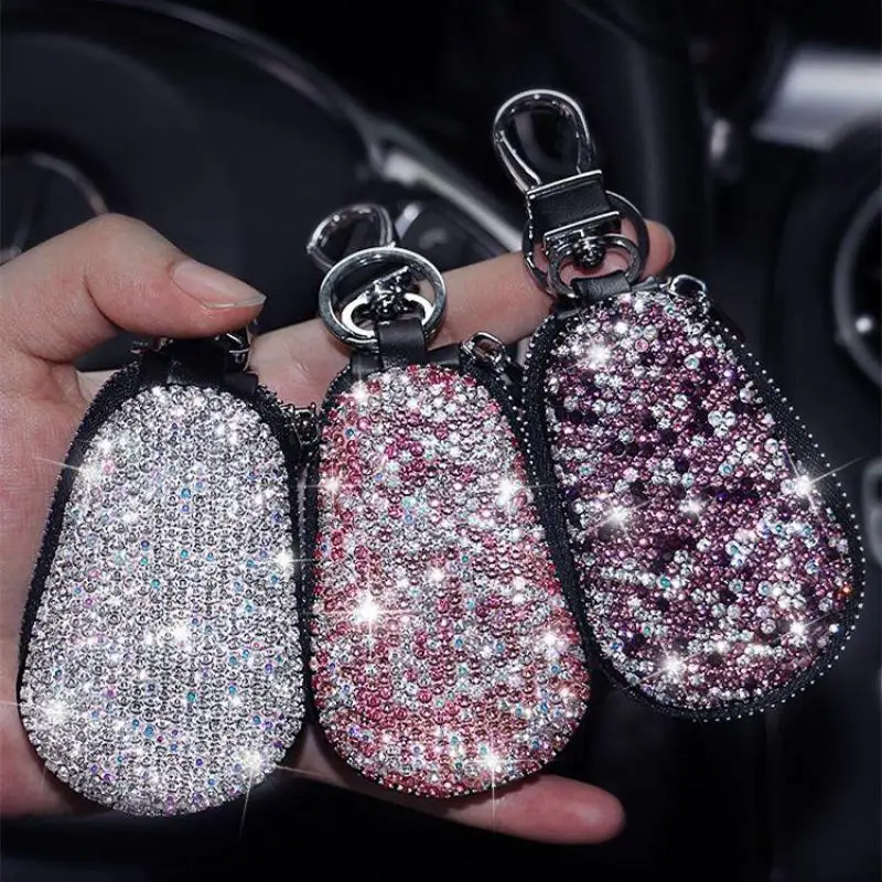 Diamond Inlaid Key Bag Lovely Car General Key Leather Case Key Chain Protective Case Decorative Products Car Key Holder Purse