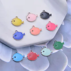30pcs 12*10mm Copper Both Faced Enamel Fish Charms For Earring Necklace Bracelet Pendant