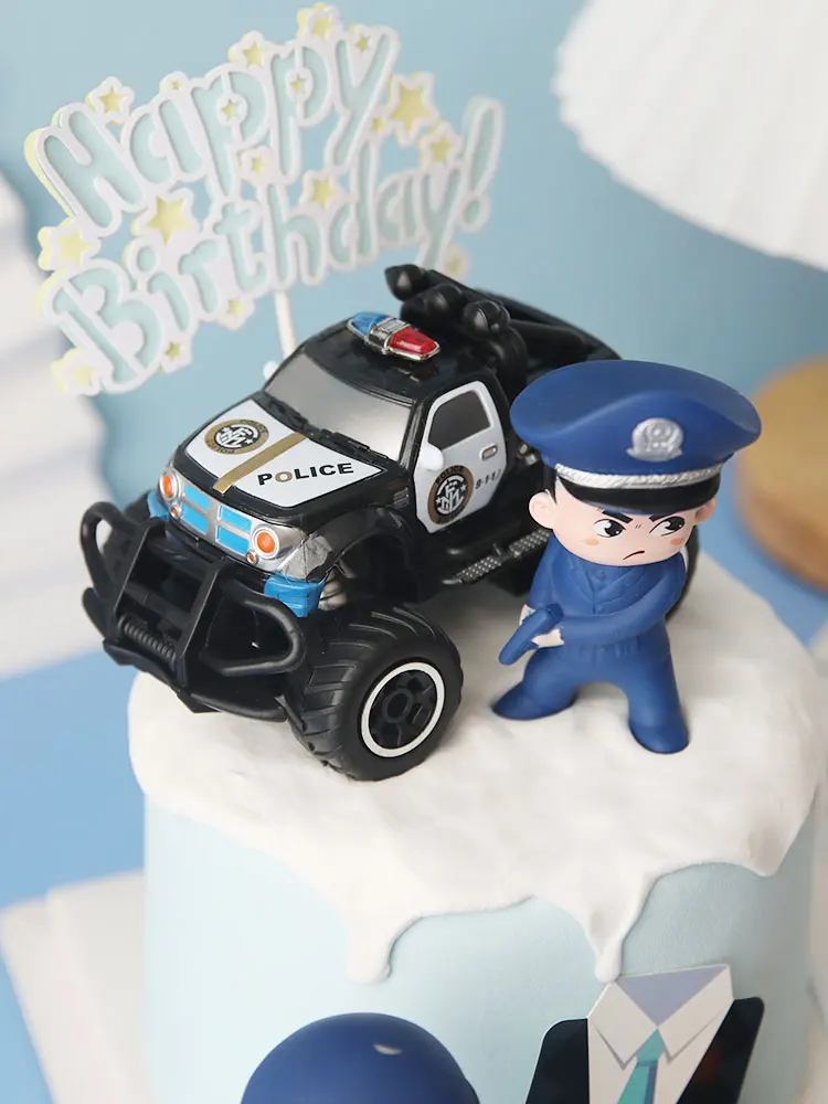 Police Cake Toppers Policewoman Male Policeman Plane Handcuffs Call Machine Decoration Happy Birthday Party Kids Boy Girl