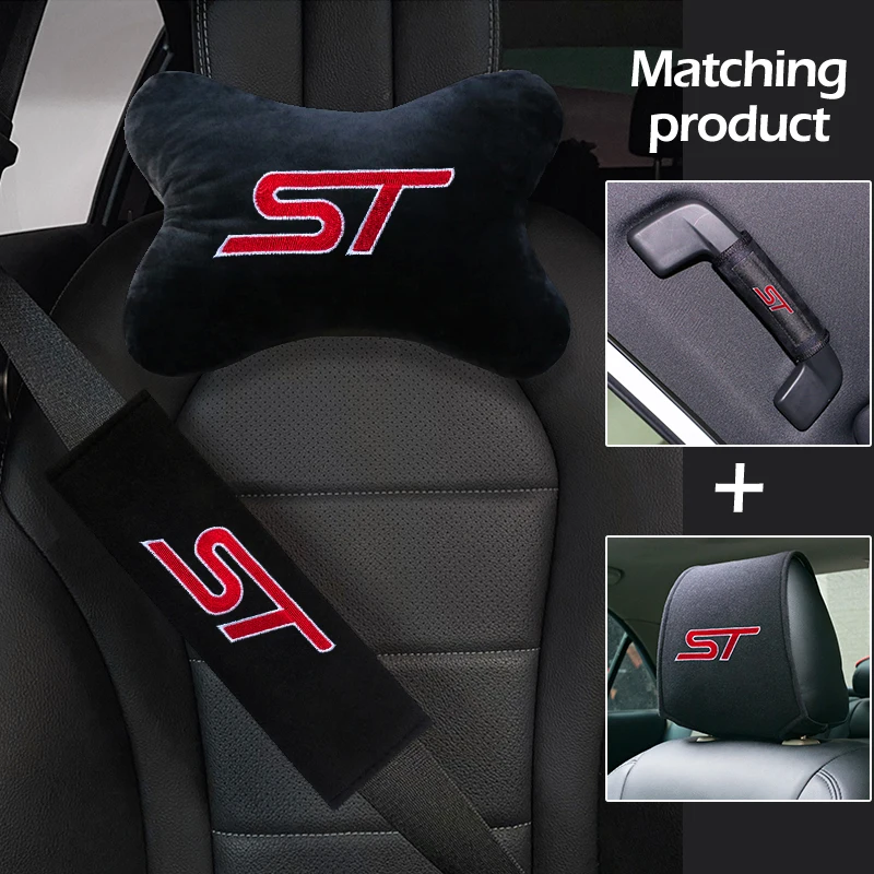 High quality cotton velvet car seat belt glove headrest embroidery suit for Ford ST Logo Focus 2 3 Mondeo Fiesta Car Accessories