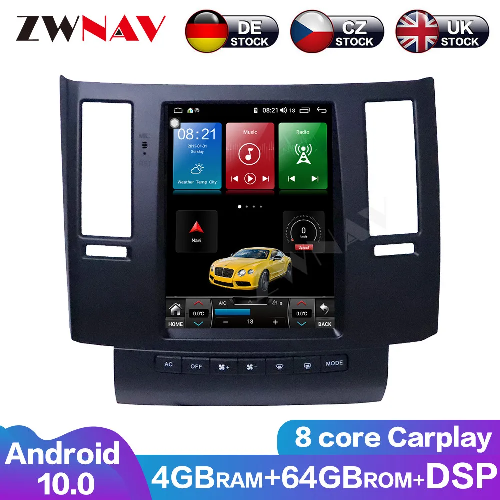 Android 10 4+64G 8 Core Carplay Tesla Screen DSP For Infiniti FX35 2003-2007 Car Multimedia Player GPS Navigation DVD Player