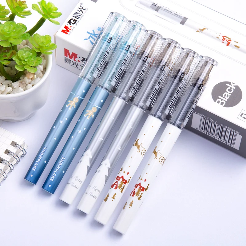 

3/5/10PCS M&G Ice Festival Limited Style Gel Pen Black 0.5mm Quick-drying Signature Pen 57907 Kawaii Stationary Christmas Pen