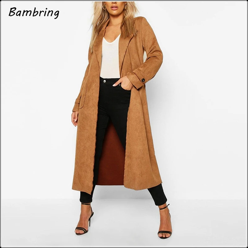 2020 textura de camurça couro trench coat feminino inverno tendência cinto longo jaqueta elegante senhoras macio falso couro casaco novo personalizado