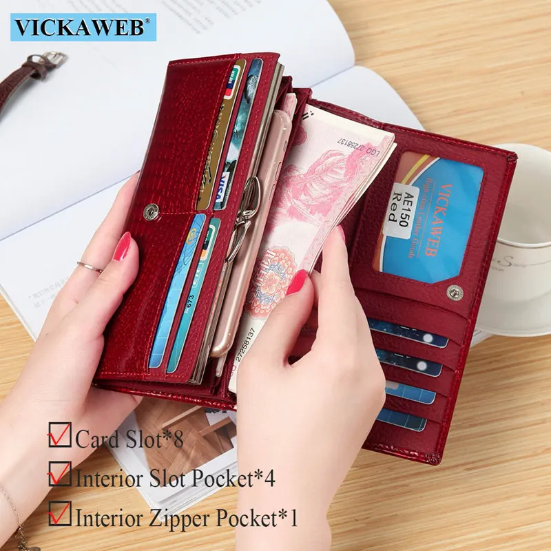 Free Gift Women Leather Wallet Classic Alligator Hasp Long Wallets Female Cards Holder Clutch Bag Fashion Cowhide Ladies Purses