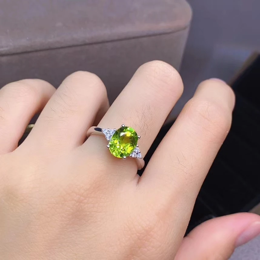 KJJEAXCMY fine jewelry 925 sterling silver inlaid natural Peridot ring delicate new female gemstone elegant support test