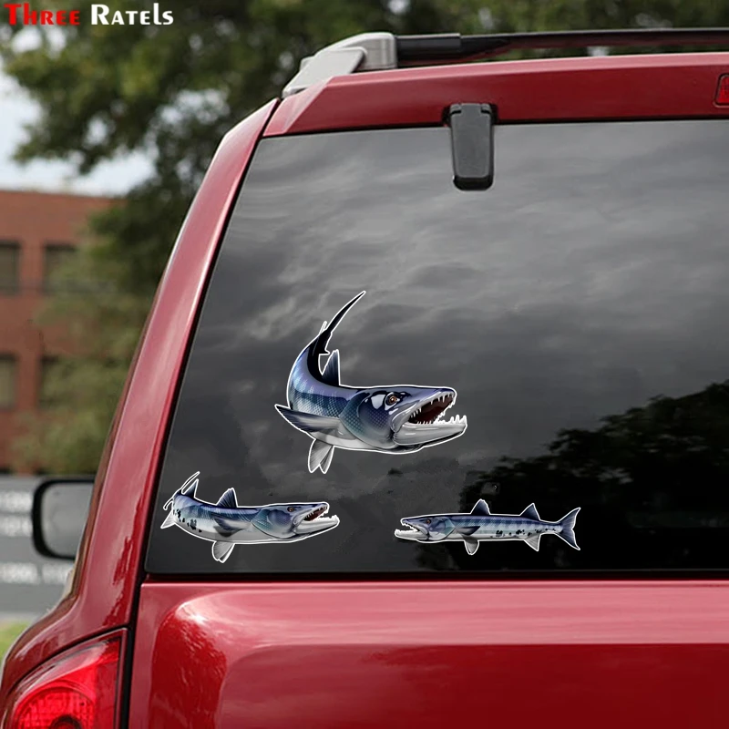 Three Ratels FTC-910 Barracuda Fish Fishing Car Stickers Auto Decals 3D Car Styling Motorcycle Car Decal Accessories