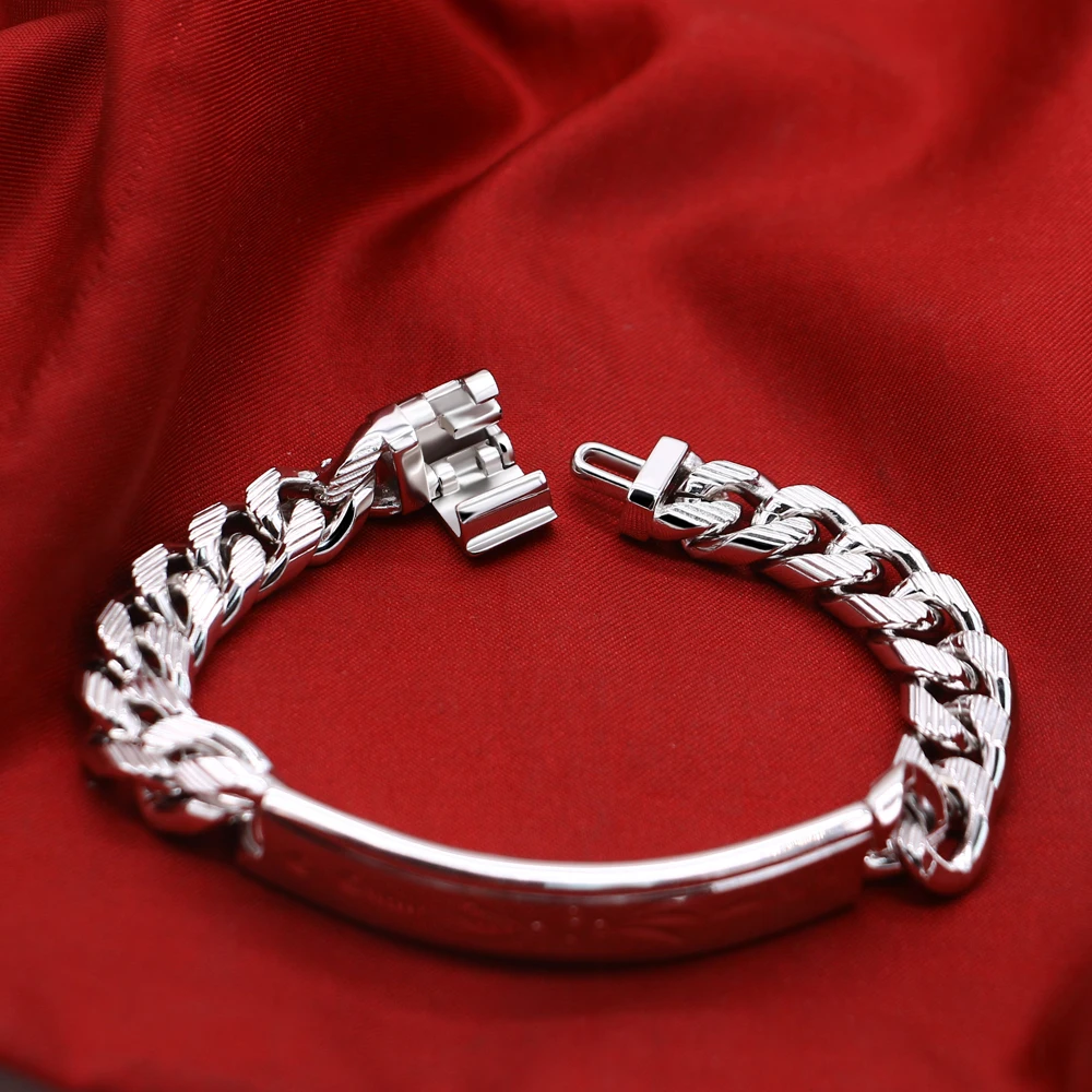 Fashion 925 Sterling Silver Bracelet for Men Male Cool Rock Punk Style Bracelet 100% Solid silver 10 mm 20 cm Bracelet Jewelry