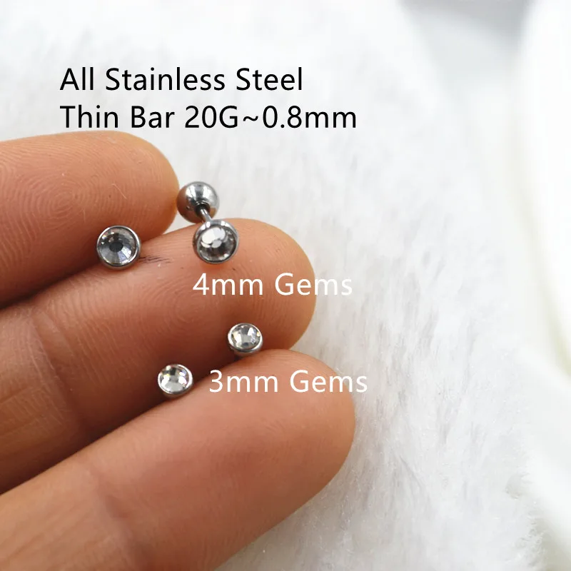 

50pcs Body Jewelry Piercing - Thin Bar 20G~0.8mm Clear Gems Earring Ear Helix Bar Lobe Cartilage Tragus Diath Studs