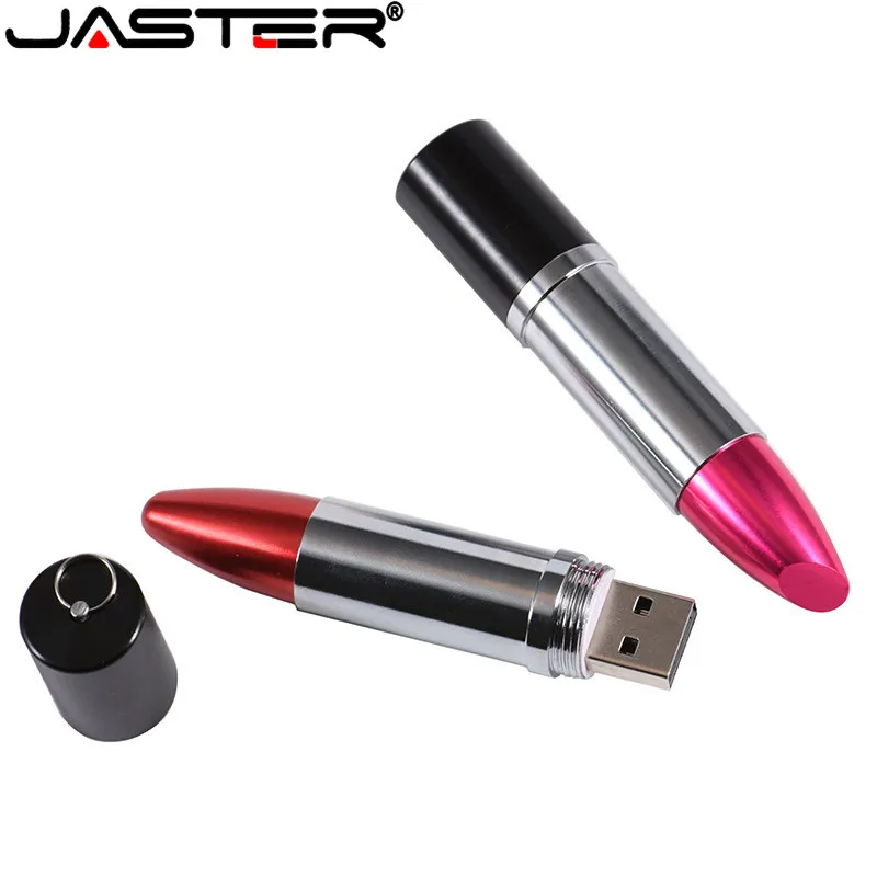 JASTER-Pendrive de Metal con forma de lápiz labial, Pendrive de 128GB, 64GB, rojo, regalos creativos, 32GB, 16GB, 8GB y 4GB