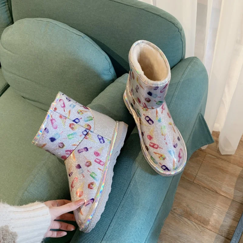 Stivali da neve in peluche invernale da donna Stivaletti alla moda con suola spessa Belle scarpe invernali impermeabili Tenere al caldo 2021 Nuovi