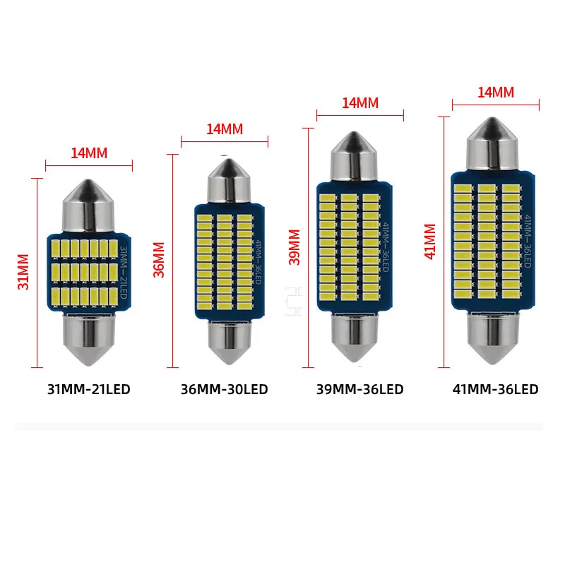 2pcs Festoon c5w LED 31 36 39 41 mm 21 30 36 led smd bulb 3014  SMD reading lamp car Interior Light white DC 12V