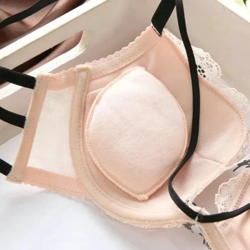 Japanese Beautiful Back Lace Sexy Bra Set Push Up Thick Under Thin Cup Underwear Women Comfortable Breathable Soft Bralette