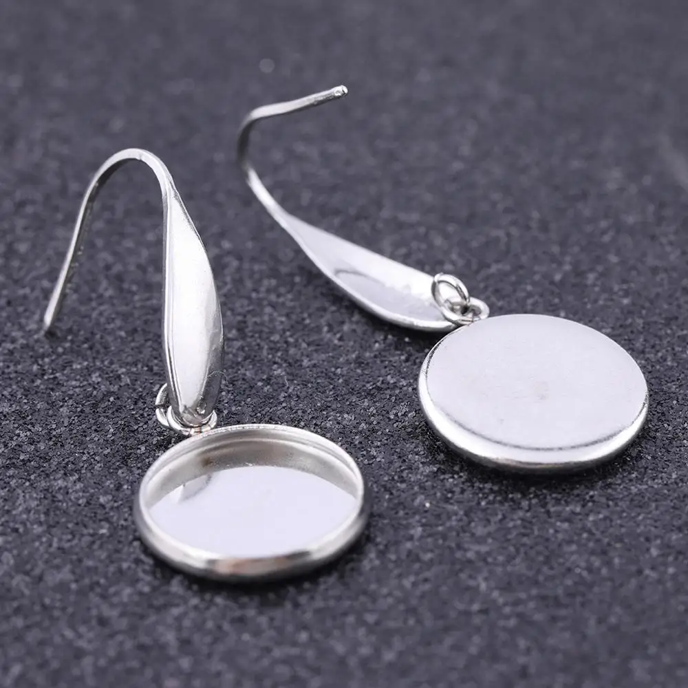 10pcs Stainless Steel 10mm 12mm Cabochon Earring Base Dangle Ear Wire Hooks Findings Diy Bezel Setting Blanks For Earrings