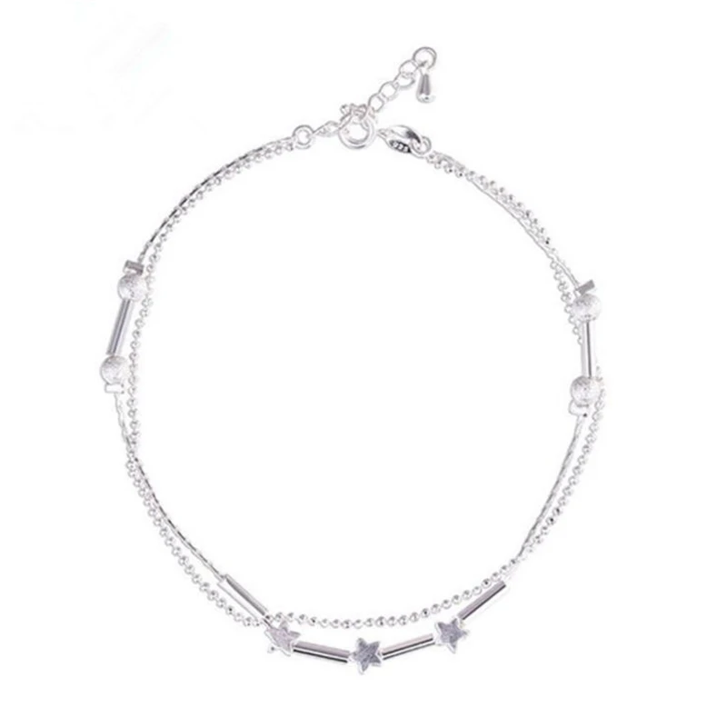 KOFSAC Fashion 925 Sterling Silver Anklets For Women Exquisite Star Small Tube Ankle Chain Jewelry Girl Summer Beach Party Gifts