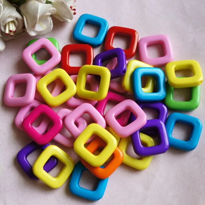 15Pcs/Lot 21x5mm Mixed Color Acrylic Oblique Hole Hollowed Square Beads For Jewelry Making DIY Bracelet Necklace Accessories