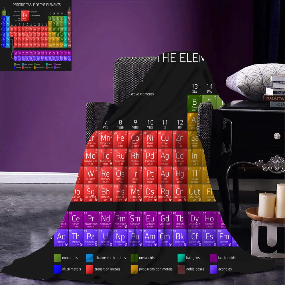 3D Digital Printing of Periodic Table of Elements on The Market, Sofa Cover Blanket, Flannel, Single Layer Blanket To Map Custom