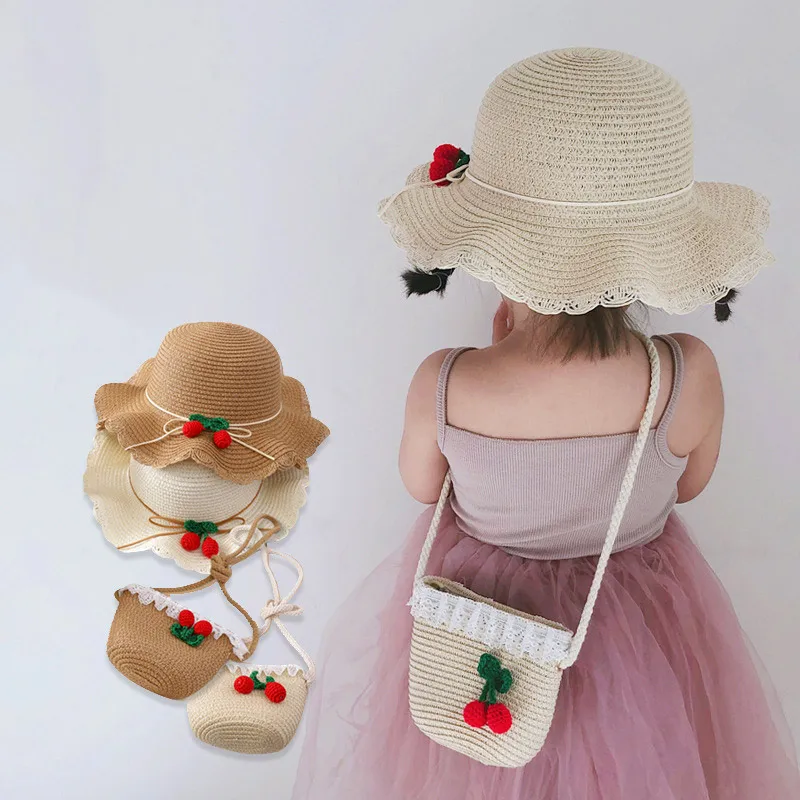 New Summer Baby Breathable Hat Straw Hat With Handbag Bags Kids Hat Boy Girls Sun Visor UV Protection Panama Hat