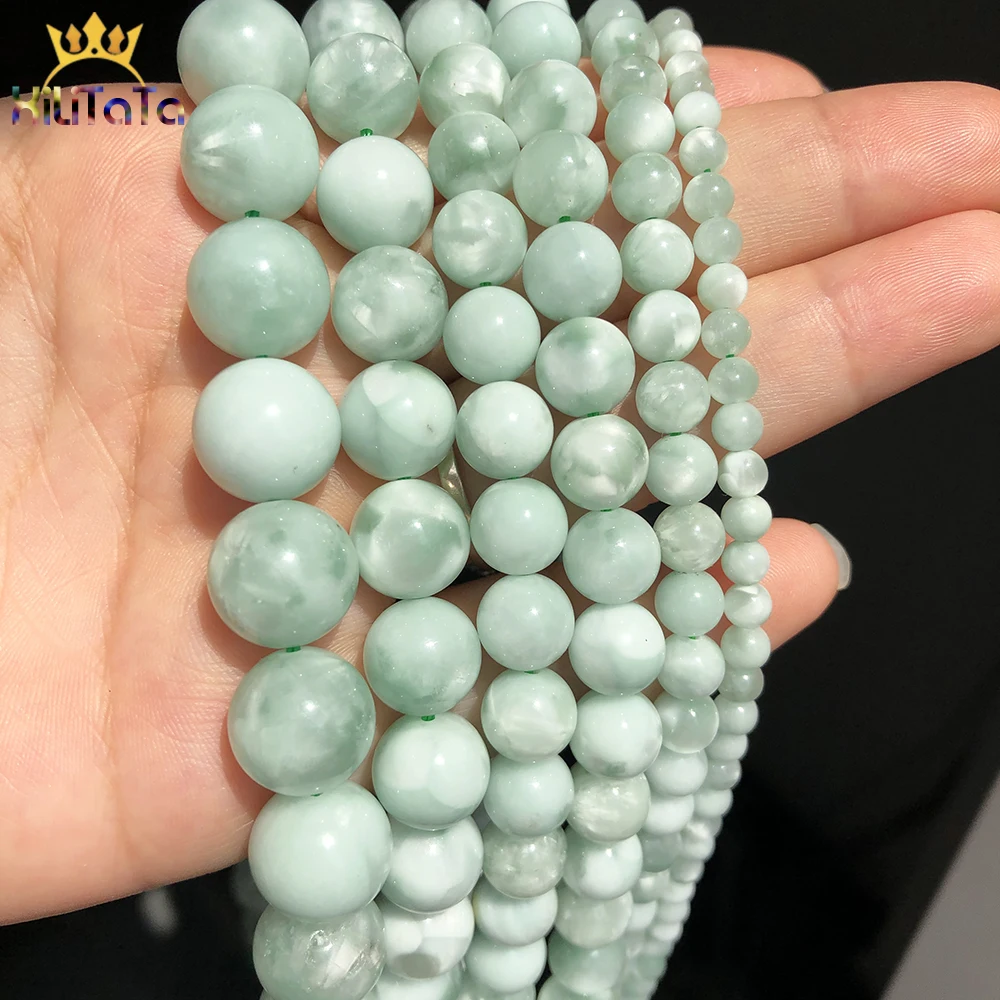 4-12mm Natural Green Angelite Beads Smooth Round Loose Stone Beads For Jewelry DIY Making Bracelet Charms Accessories 15''Inches