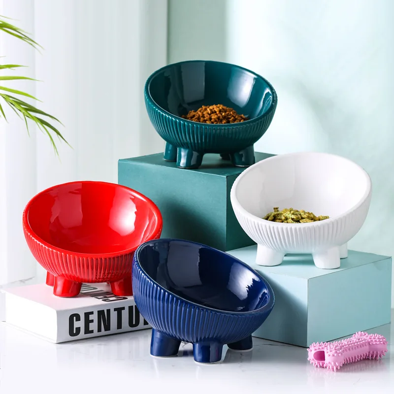 

Pet bowl to protect the cervical spine, high-footed food bowl, oblique mouth, anti-overturning bowl, pure color ceramic bowl