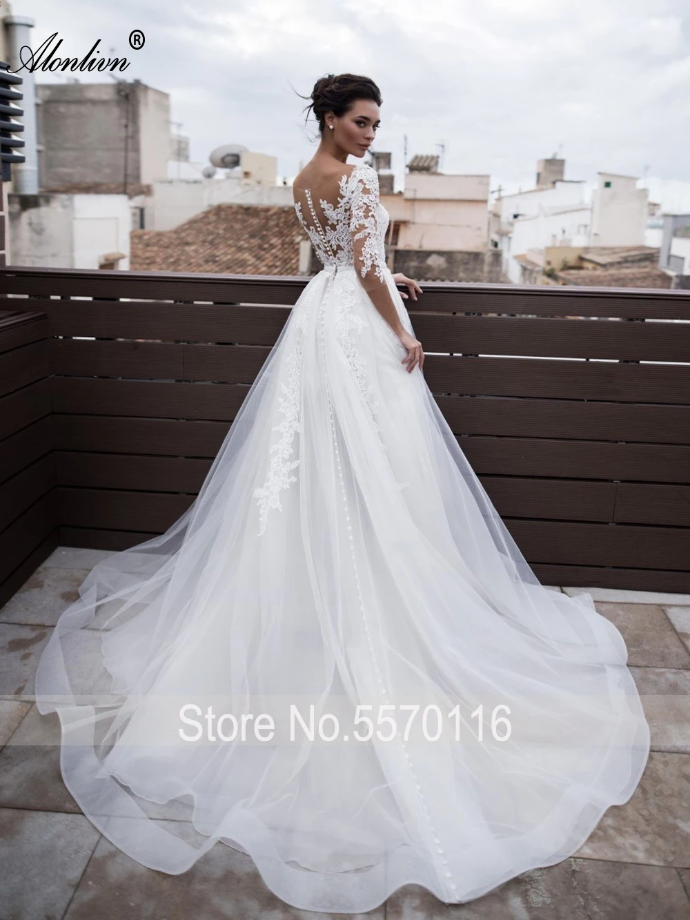 Alonlivn Elegant 2 In1 Boho Wedding Dress Vestidos de Boda  V Neck Sexy Short Skirts Inside Bridal Dresses