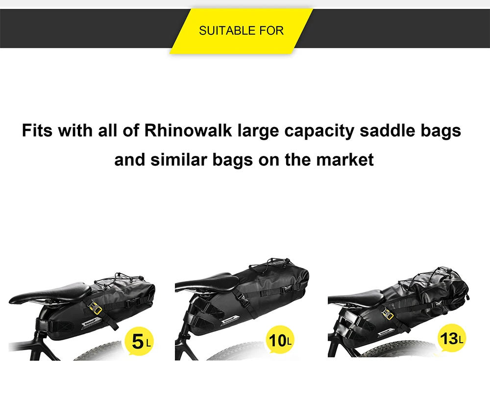 Rhinowalk Bike Bag Wasserdichte 10L13L Fahrrad Sattel Tasche Radfahren Faltbare Schwanz Hinten Tasche MTB Straße Stamm Bikepacking Outdoor Reise – Detail 4