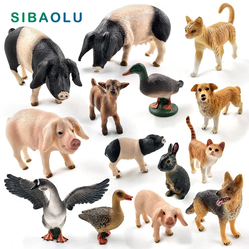 Miniatura Modelo Animal Figurines, Porco Pequeno, Gato, Cão, Coelho, Cabra, Ovelha, Pato, Decoração em miniatura do jardim de fadas, Acessórios para