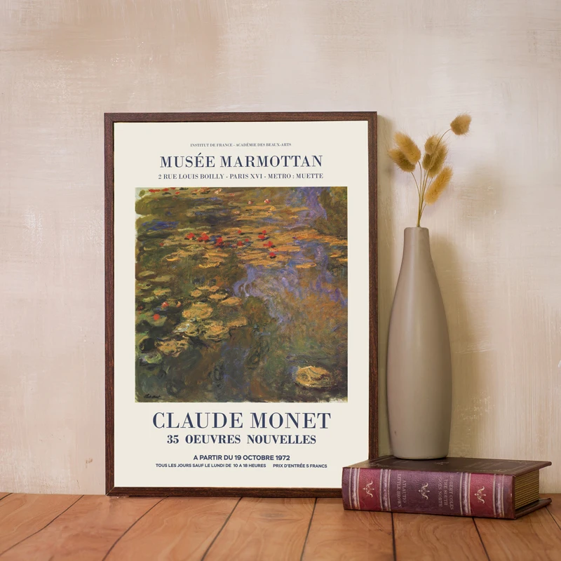 French Claude Monet exhibition poster, museum canvas print abstract painting vintage wall art living room home decor