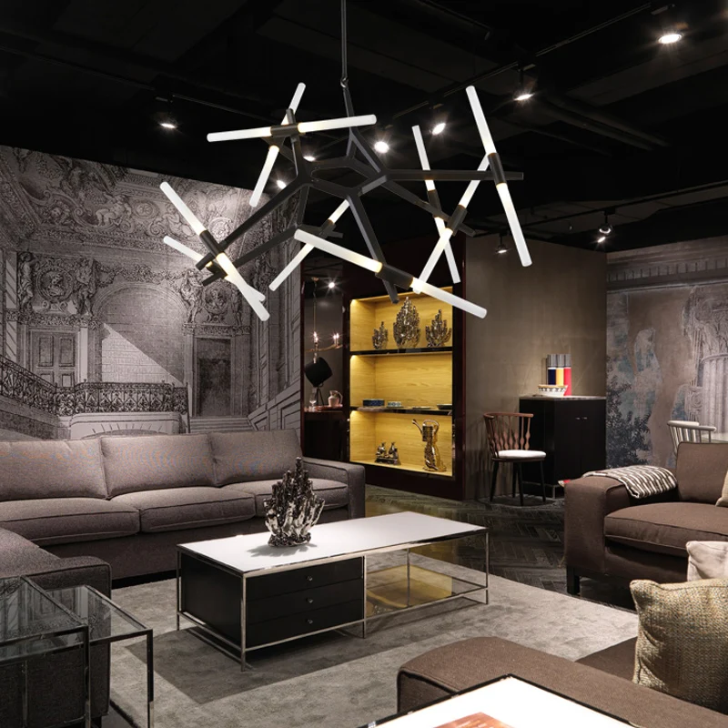 Villa tree branch lamp  Post modern designer Nordic led chandelier tree fork restaurant chandelier villa living room Chandelier image 2