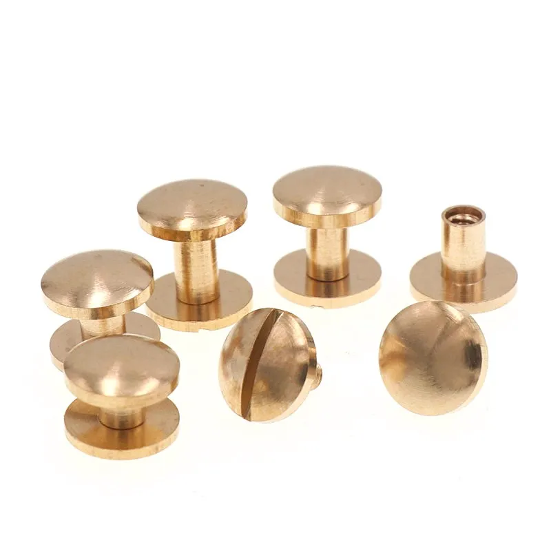 4-20MM 10Pcs Solid Brass plane Button Stud Screw Nail Rivet Screw Back Leather Belt for Sewing Handmade DIY Accessories Material