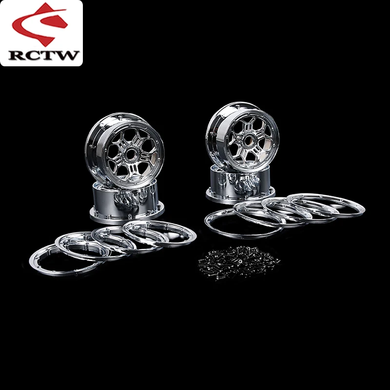 Chrome Front Rear Wheel Hub with Beadlock Ring Kit for 1/5 LOSI 5IVE T ROFUN ROVAN LT KM X2 Truck Rc Car Spare Toys Parts