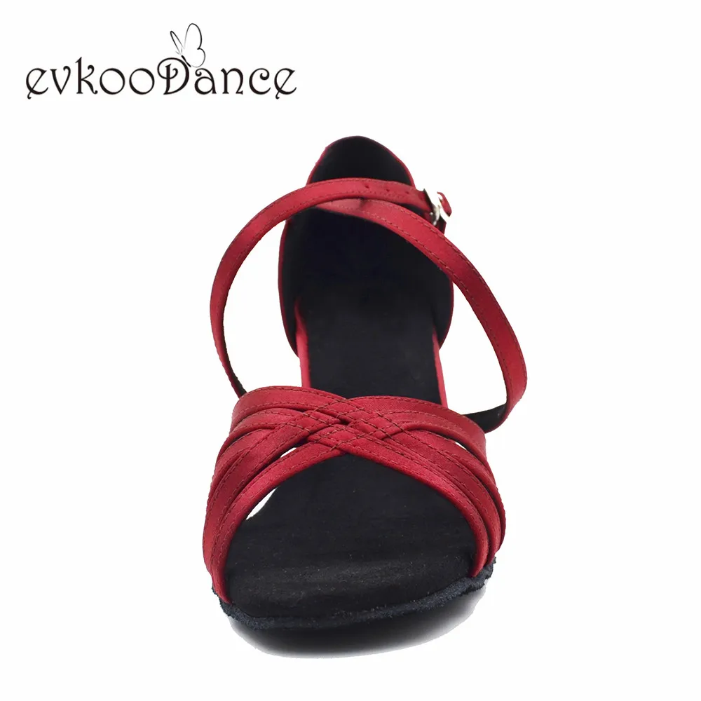 Evkoodance Size US4-12 DIY red color satin latin dance shoes Professional  heel height 7cm Ballroom Salsa Women Dancing Shoes