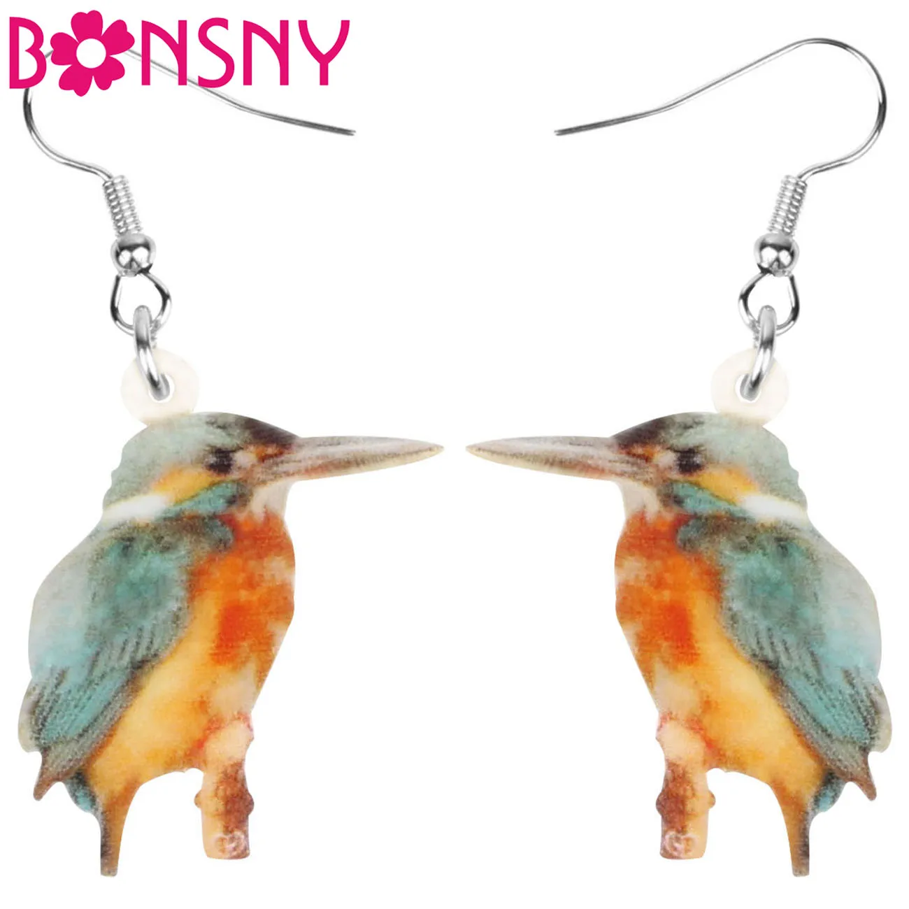 Bonsny Acrylic kingfisher Earrings Printing Aesthetic Big Bird Animal Dangle Drop Jewelry For Women Girls Trendy Gift Decoration