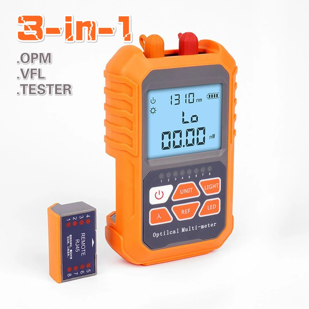 

3-in-1 Multi-Function OPM+VFL+TESTOR 5km Red Light Laser Pen LED Lighting Optical Power Meter Network Fiber Optic Cable Tester