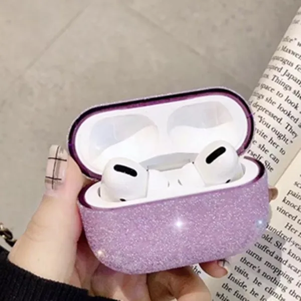 Cubierta dura de PC para airpods pro, funda de lujo con lentejuelas brillantes y partículas mate en 3D, para airpods pro 3, carga inalámbrica