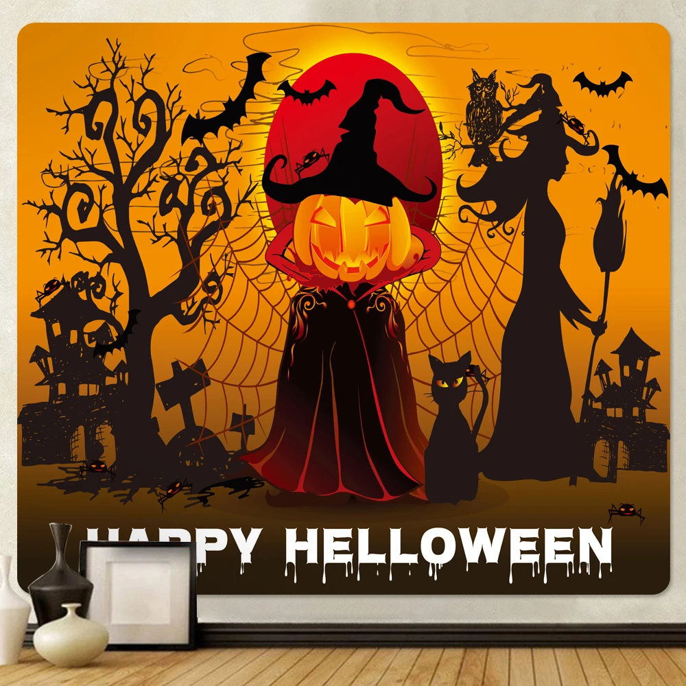 Halloween psychedelic scene home decoration tapestry witchcraft pumpkin hippie bohemian decoration wall hanging sheets