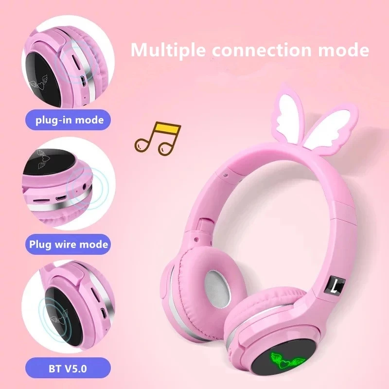 Nuovo arrivo LED Cute Bluetooth 5.0 cuffie cuffie per bambini cuffie Stereo pieghevoli con supporto per microfono TF Card spina da 3.5mm