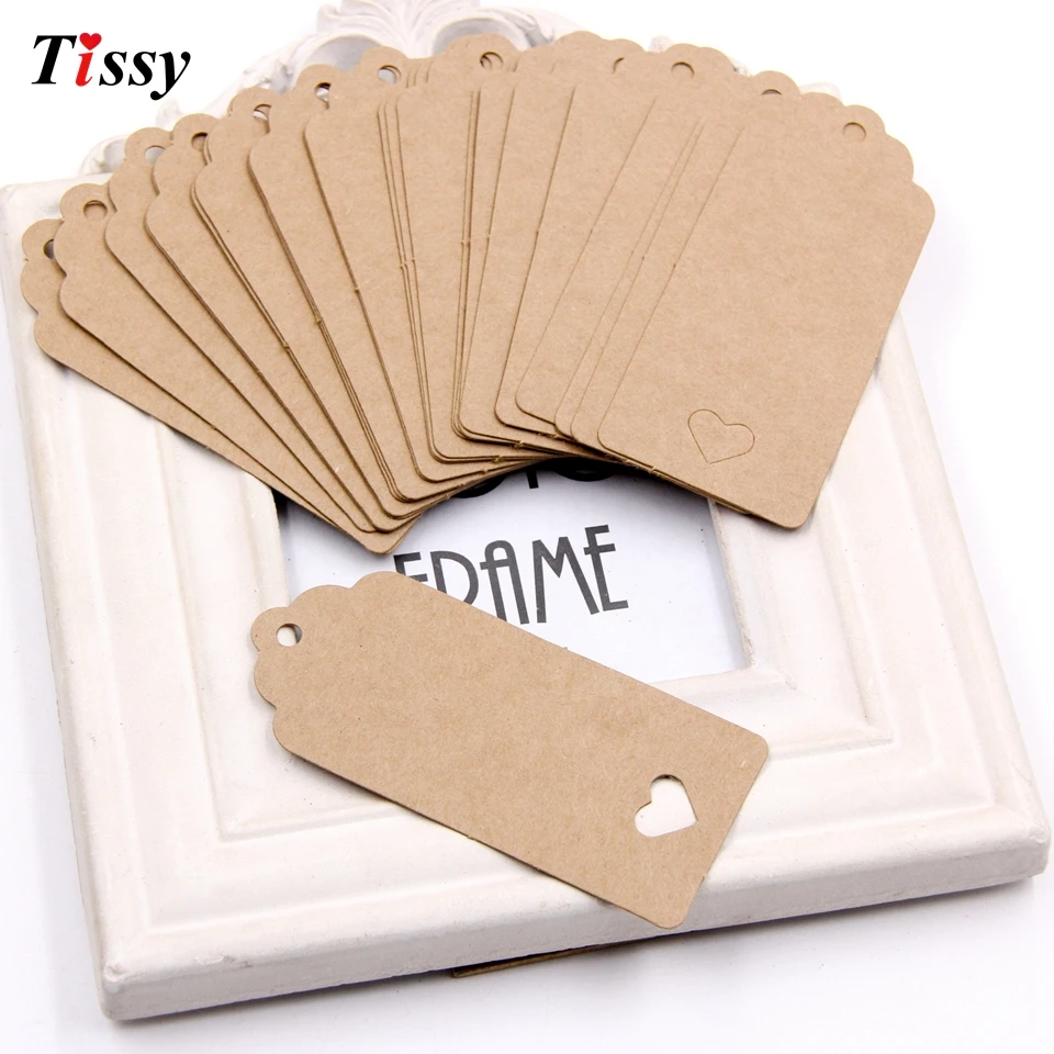 Hollow Love Kraft Paper Tags, em branco Preço Pendurar Tags, Wedding Party Note Card, Embrulho Suprimentos, DIY, 50Pcs