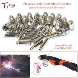 40pcs AG60 Plasma Cutting Torch Consumable SG55 Plasma Cutter Kit 60A AG-60 Plasma Torch Tip Electrode Nozzle