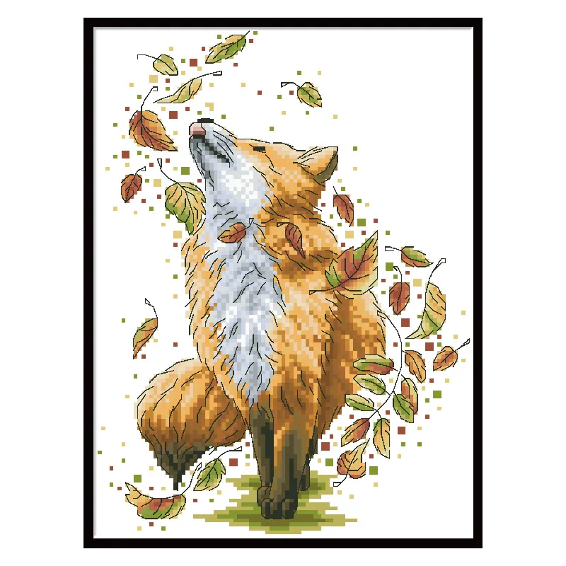 Dancing Fox timbrato kit punto croce tessuto non stampato ricamo su tela set da ricamo 11 14CT artigianato fai da te decorazioni per la casa dipinti