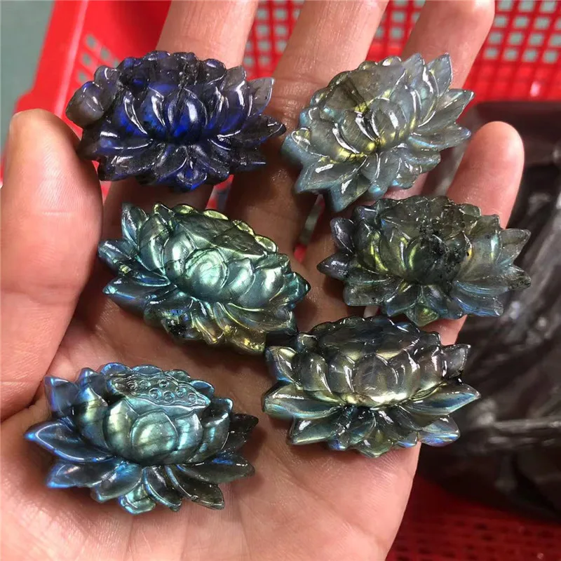 Wholesale Natural Crystal Crafts Spiritual Healing Stone Labradorite Lotus Flower