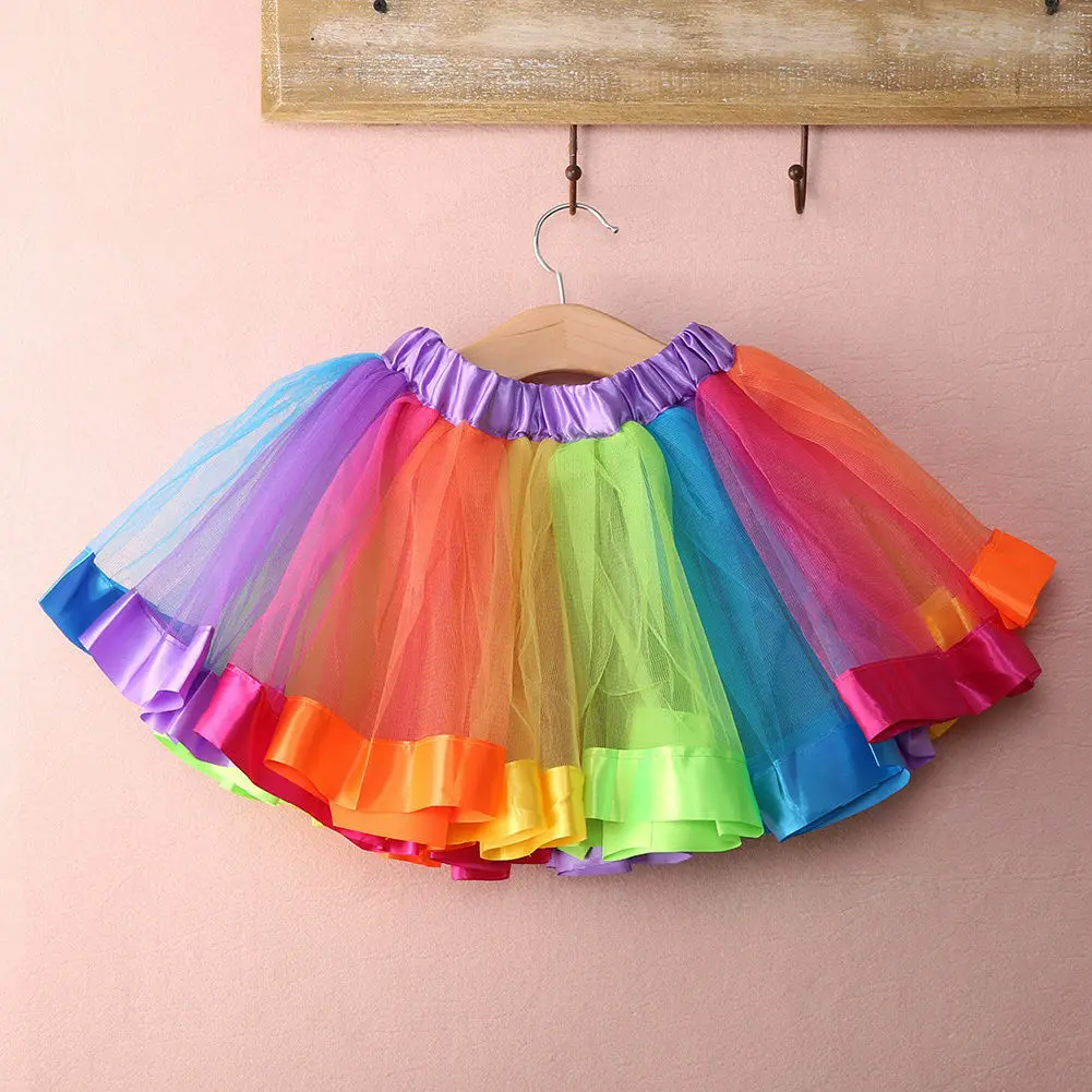 Fashion 0-8Y Girls Kids Baby Xmas Rainbow Tutu Skirt Party Costume Fancy Tutu Pettiskirt Tulle Mini Skirt