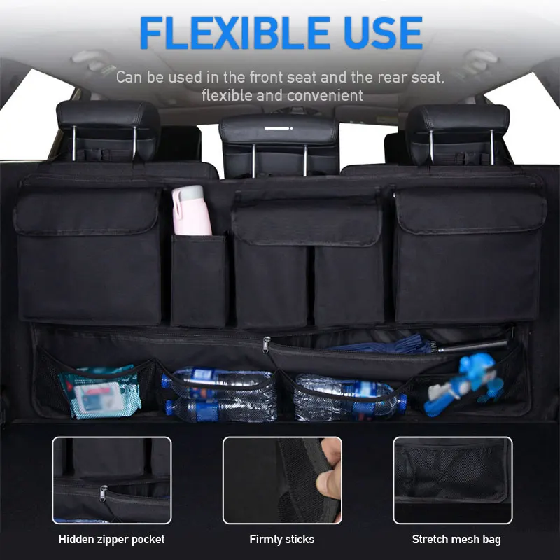 

Car Trunk Stowing With 9 Pockets Large Capacity Stowing Backseat Oxford Cloth Stowing And Tidying Bag Black Red