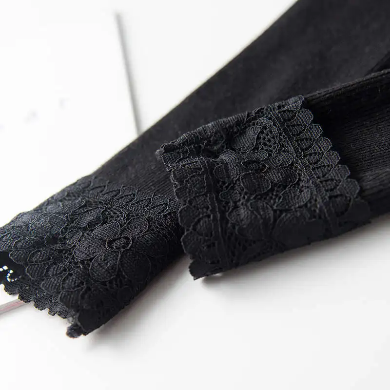 Plus Velvet Thicken Vertical Stripes Lace Stitching Leggings Women Autumn Winter Pants Stretch High Waist Cotton Leggings C6771