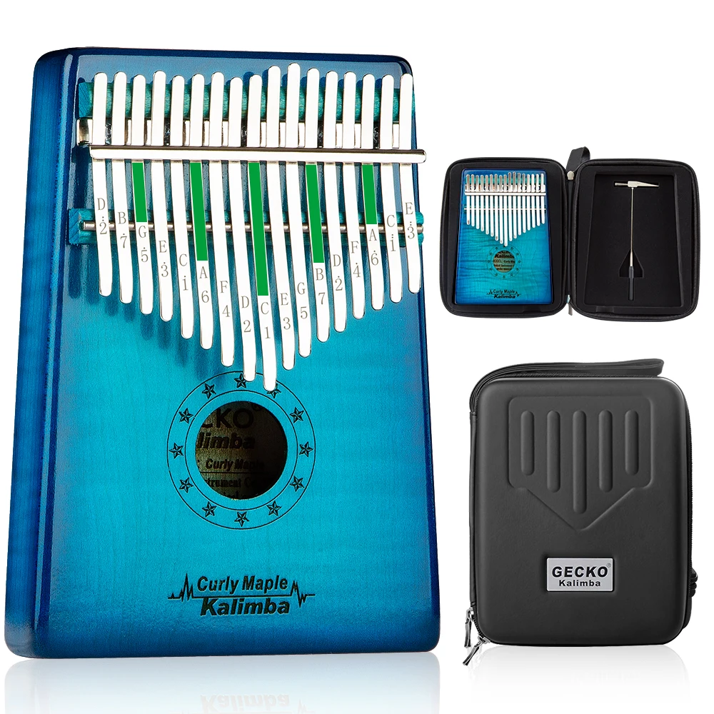 Gecko Kalimba 17-key veneer roll Maple thumb Piano, music teaching and tuning hammer, portable professional finger piano MC-BL/S