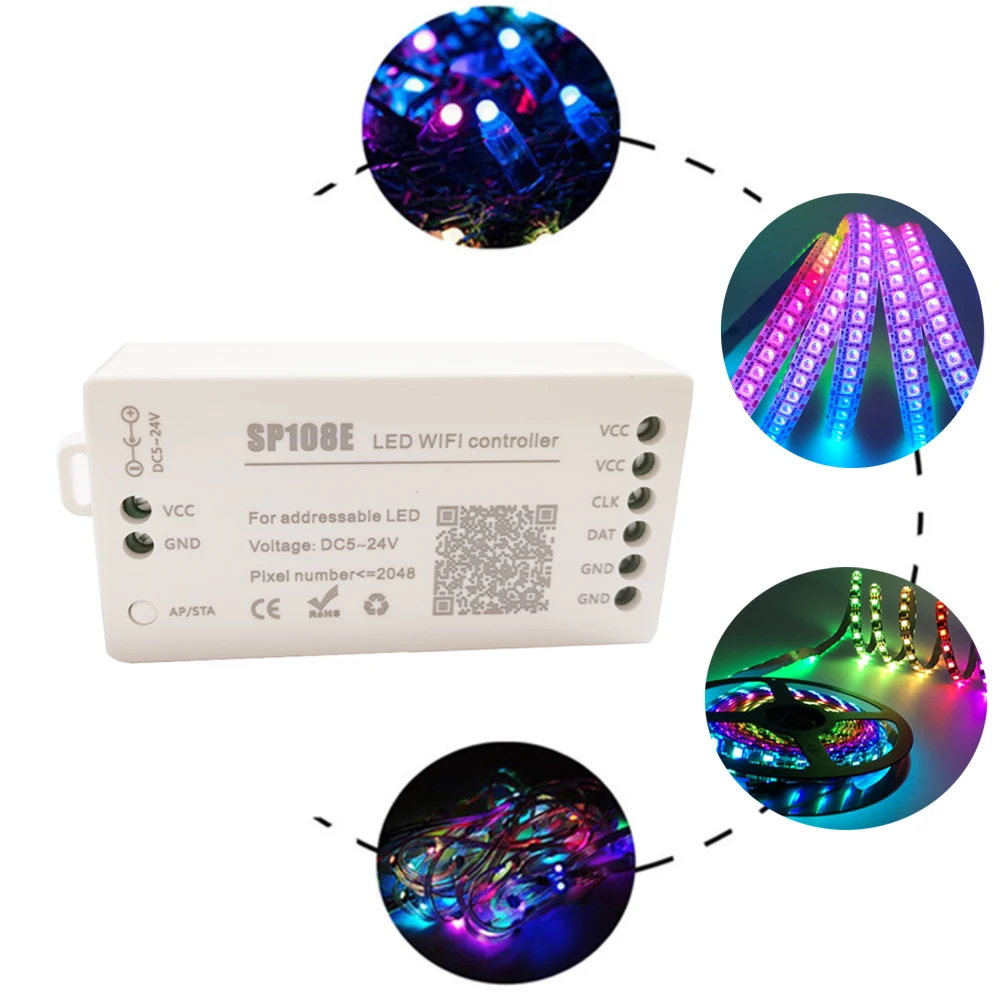 SP108E LED WIFI Controller WS2812WS2811 WS2813 WS2815 SK6812 Etc LED Strip Module Light Smart APP Wireless Control DC5-24V