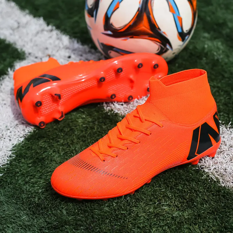 New Futstal FG/TF Orange Soccer Boots For Men High Top Men Soccer Cleats Football Trainers Men Sport Shoes zapatillas de futbol