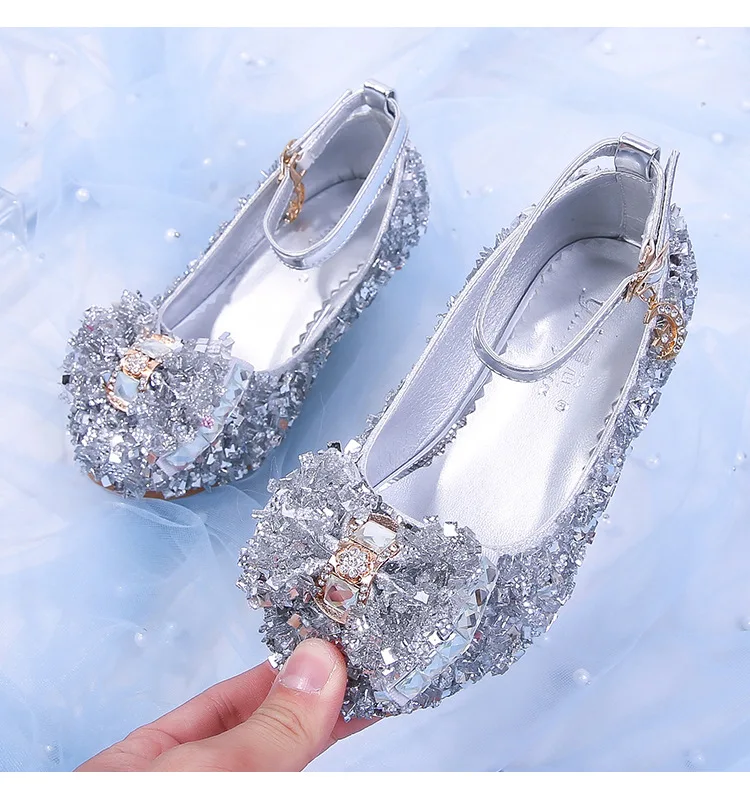 Meisje Fantasy Crystal Schoenen Hoge Hakken Pailletten Dance Fashion Party Strik Strass Hoge Kwaliteit Prinses Sandalen 24-36