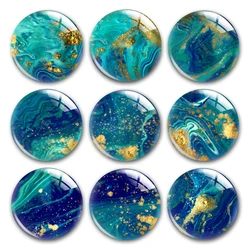 Water Color Blue Green and Yellow Marble Patterns Round Photo Glass Cabochon Demo Flat Back Making Findings